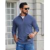 imageCOOFANDY Mens Pullover Sweaters Long Sleeve Knit Quarter Button Sweater Mock Neck Casual Henley SweaterBlue