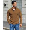 imageCOOFANDY Mens Pullover Sweaters Long Sleeve Knit Quarter Button Sweater Mock Neck Casual Henley SweaterBrown