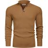 imageCOOFANDY Mens Pullover Sweaters Long Sleeve Knit Quarter Button Sweater Mock Neck Casual Henley SweaterBrown