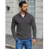 imageCOOFANDY Mens Pullover Sweaters Long Sleeve Knit Quarter Button Sweater Mock Neck Casual Henley SweaterDark Gray