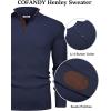 imageCOOFANDY Mens Pullover Sweaters Long Sleeve Knit Quarter Button Sweater Mock Neck Casual Henley SweaterNavy Blue