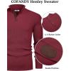 imageCOOFANDY Mens Pullover Sweaters Long Sleeve Knit Quarter Button Sweater Mock Neck Casual Henley SweaterRed