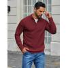 imageCOOFANDY Mens Pullover Sweaters Long Sleeve Knit Quarter Button Sweater Mock Neck Casual Henley SweaterRed
