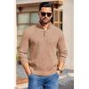 imageCOOFANDY Mens Quarter Button Sweater Long Sleeve Stand Collar Sweaters Casual Knitted Ribbed Dress PulloverApricot