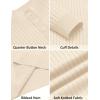 imageCOOFANDY Mens Quarter Button Sweater Long Sleeve Stand Collar Sweaters Casual Knitted Ribbed Dress PulloverBeige