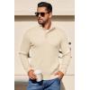 imageCOOFANDY Mens Quarter Button Sweater Long Sleeve Stand Collar Sweaters Casual Knitted Ribbed Dress PulloverBeige