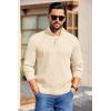 imageCOOFANDY Mens Quarter Button Sweater Long Sleeve Stand Collar Sweaters Casual Knitted Ribbed Dress PulloverBeige
