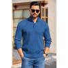 imageCOOFANDY Mens Quarter Button Sweater Long Sleeve Stand Collar Sweaters Casual Knitted Ribbed Dress PulloverBlue