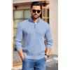 imageCOOFANDY Mens Quarter Button Sweater Long Sleeve Stand Collar Sweaters Casual Knitted Ribbed Dress PulloverLight Blue