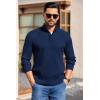 imageCOOFANDY Mens Quarter Button Sweater Long Sleeve Stand Collar Sweaters Casual Knitted Ribbed Dress PulloverNavy Blue
