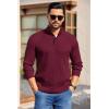imageCOOFANDY Mens Quarter Button Sweater Long Sleeve Stand Collar Sweaters Casual Knitted Ribbed Dress PulloverWine Red