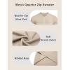 imageCOOFANDY Mens Quarter Zip Pullover Slim Fit Dress Sweaters Lightweight Mock Neck Knit SweaterKhaki