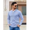 imageCOOFANDY Mens Quarter Zip Pullover Slim Fit Dress Sweaters Lightweight Mock Neck Knit SweaterLight Blue