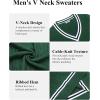 imageCOOFANDY Mens V Neck Sweater Long Sleeve Cable Knit Sweater Fall Winter Pullover Slim Fit Stretchy Fabric Preppy StyleChristmas Green