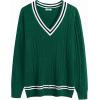 imageCOOFANDY Mens V Neck Sweater Long Sleeve Cable Knit Sweater Fall Winter Pullover Slim Fit Stretchy Fabric Preppy StyleChristmas Green