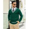 imageCOOFANDY Mens V Neck Sweater Long Sleeve Cable Knit Sweater Fall Winter Pullover Slim Fit Stretchy Fabric Preppy StyleChristmas Green