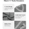 imageCOOFANDY Mens V Neck Sweater Long Sleeve Cable Knit Sweater Fall Winter Pullover Slim Fit Stretchy Fabric Preppy StyleGrey