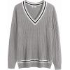 imageCOOFANDY Mens V Neck Sweater Long Sleeve Cable Knit Sweater Fall Winter Pullover Slim Fit Stretchy Fabric Preppy StyleGrey