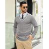imageCOOFANDY Mens V Neck Sweater Long Sleeve Cable Knit Sweater Fall Winter Pullover Slim Fit Stretchy Fabric Preppy StyleGrey