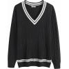 imageCOOFANDY Mens V Neck Sweater Long Sleeve Cable Knit Sweater Fall Winter Pullover Slim Fit Stretchy Fabric Preppy StyleInk Black