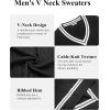 imageCOOFANDY Mens V Neck Sweater Long Sleeve Cable Knit Sweater Fall Winter Pullover Slim Fit Stretchy Fabric Preppy StyleInk Black