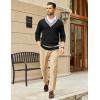 imageCOOFANDY Mens V Neck Sweater Long Sleeve Cable Knit Sweater Fall Winter Pullover Slim Fit Stretchy Fabric Preppy StyleInk Black