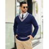 imageCOOFANDY Mens V Neck Sweater Long Sleeve Cable Knit Sweater Fall Winter Pullover Slim Fit Stretchy Fabric Preppy StyleNavy Blue