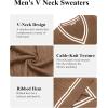imageCOOFANDY Mens V Neck Sweater Long Sleeve Cable Knit Sweater Fall Winter Pullover Slim Fit Stretchy Fabric Preppy StyleOak Brown