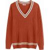 imageCOOFANDY Mens V Neck Sweater Long Sleeve Cable Knit Sweater Fall Winter Pullover Slim Fit Stretchy Fabric Preppy StylePumpkin