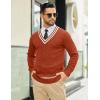 imageCOOFANDY Mens V Neck Sweater Long Sleeve Cable Knit Sweater Fall Winter Pullover Slim Fit Stretchy Fabric Preppy StylePumpkin