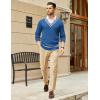 imageCOOFANDY Mens V Neck Sweater Long Sleeve Cable Knit Sweater Fall Winter Pullover Slim Fit Stretchy Fabric Preppy StyleSky Blue