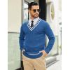 imageCOOFANDY Mens V Neck Sweater Long Sleeve Cable Knit Sweater Fall Winter Pullover Slim Fit Stretchy Fabric Preppy StyleSky Blue