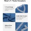 imageCOOFANDY Mens V Neck Sweater Long Sleeve Cable Knit Sweater Fall Winter Pullover Slim Fit Stretchy Fabric Preppy StyleSky Blue