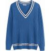 imageCOOFANDY Mens V Neck Sweater Long Sleeve Cable Knit Sweater Fall Winter Pullover Slim Fit Stretchy Fabric Preppy StyleSky Blue
