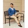 imageCOOFANDY Mens V Neck Sweater Long Sleeve Cable Knit Sweater Fall Winter Pullover Slim Fit Stretchy Fabric Preppy StyleSky Blue