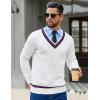 imageCOOFANDY Mens V Neck Sweater Long Sleeve Cable Knit Sweater Fall Winter Pullover Slim Fit Stretchy Fabric Preppy StyleWhite