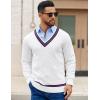 imageCOOFANDY Mens V Neck Sweater Long Sleeve Cable Knit Sweater Fall Winter Pullover Slim Fit Stretchy Fabric Preppy StyleWhite