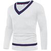 imageCOOFANDY Mens V Neck Sweater Long Sleeve Cable Knit Sweater Fall Winter Pullover Slim Fit Stretchy Fabric Preppy StyleWhite