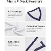 imageCOOFANDY Mens V Neck Sweater Long Sleeve Cable Knit Sweater Fall Winter Pullover Slim Fit Stretchy Fabric Preppy StyleWhite