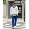 imageCOOFANDY Mens V Neck Sweater Long Sleeve Cable Knit Sweater Fall Winter Pullover Slim Fit Stretchy Fabric Preppy StyleWhite