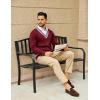 imageCOOFANDY Mens V Neck Sweater Long Sleeve Cable Knit Sweater Fall Winter Pullover Slim Fit Stretchy Fabric Preppy StyleWine Red