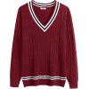 imageCOOFANDY Mens V Neck Sweater Long Sleeve Cable Knit Sweater Fall Winter Pullover Slim Fit Stretchy Fabric Preppy StyleWine Red