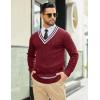 imageCOOFANDY Mens V Neck Sweater Long Sleeve Cable Knit Sweater Fall Winter Pullover Slim Fit Stretchy Fabric Preppy StyleWine Red