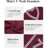 imageCOOFANDY Mens V Neck Sweater Long Sleeve Cable Knit Sweater Fall Winter Pullover Slim Fit Stretchy Fabric Preppy StyleWine Red