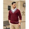 imageCOOFANDY Mens V Neck Sweater Long Sleeve Cable Knit Sweater Fall Winter Pullover Slim Fit Stretchy Fabric Preppy StyleWine Red