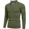 imageCOOFANDY Quarter Zip Pullover Men Slim Fit Stretchy Ribbed 14 Zip Sweaters Business Casual SweaterArmy Green