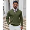 imageCOOFANDY Quarter Zip Pullover Men Slim Fit Stretchy Ribbed 14 Zip Sweaters Business Casual SweaterArmy Green