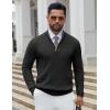 imageCOOFANDY Quarter Zip Pullover Men Slim Fit Stretchy Ribbed 14 Zip Sweaters Business Casual SweaterBlack