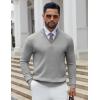 imageCOOFANDY Quarter Zip Pullover Men Slim Fit Stretchy Ribbed 14 Zip Sweaters Business Casual SweaterGrey