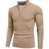 imageCOOFANDY Quarter Zip Pullover Men Slim Fit Stretchy Ribbed 14 Zip Sweaters Business Casual SweaterKhaki